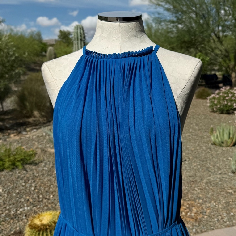 NWT Ted Baker London Helyos Blue Halter Neck Pleated Maxi Dress Sz Ted 5 US 12 - Picture 5 of 11